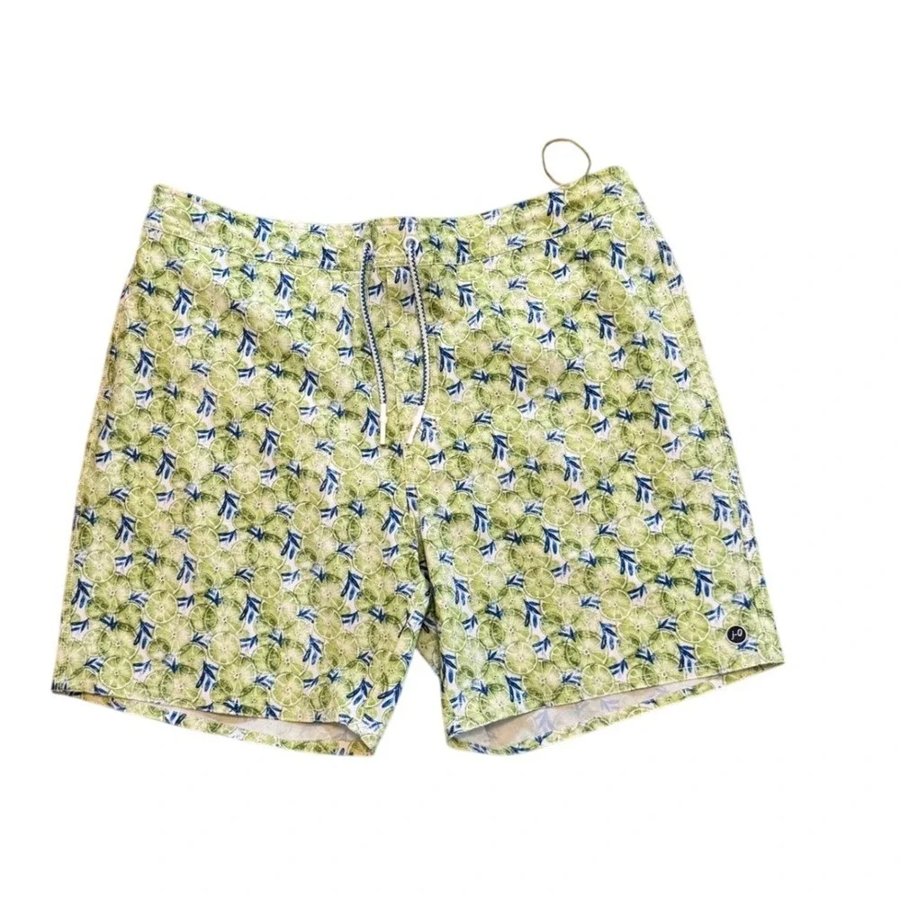 Johnnie-O Mens Lime Citrus Fruit Print Swim‎ Trunks Green Blue Board Shorts XXL